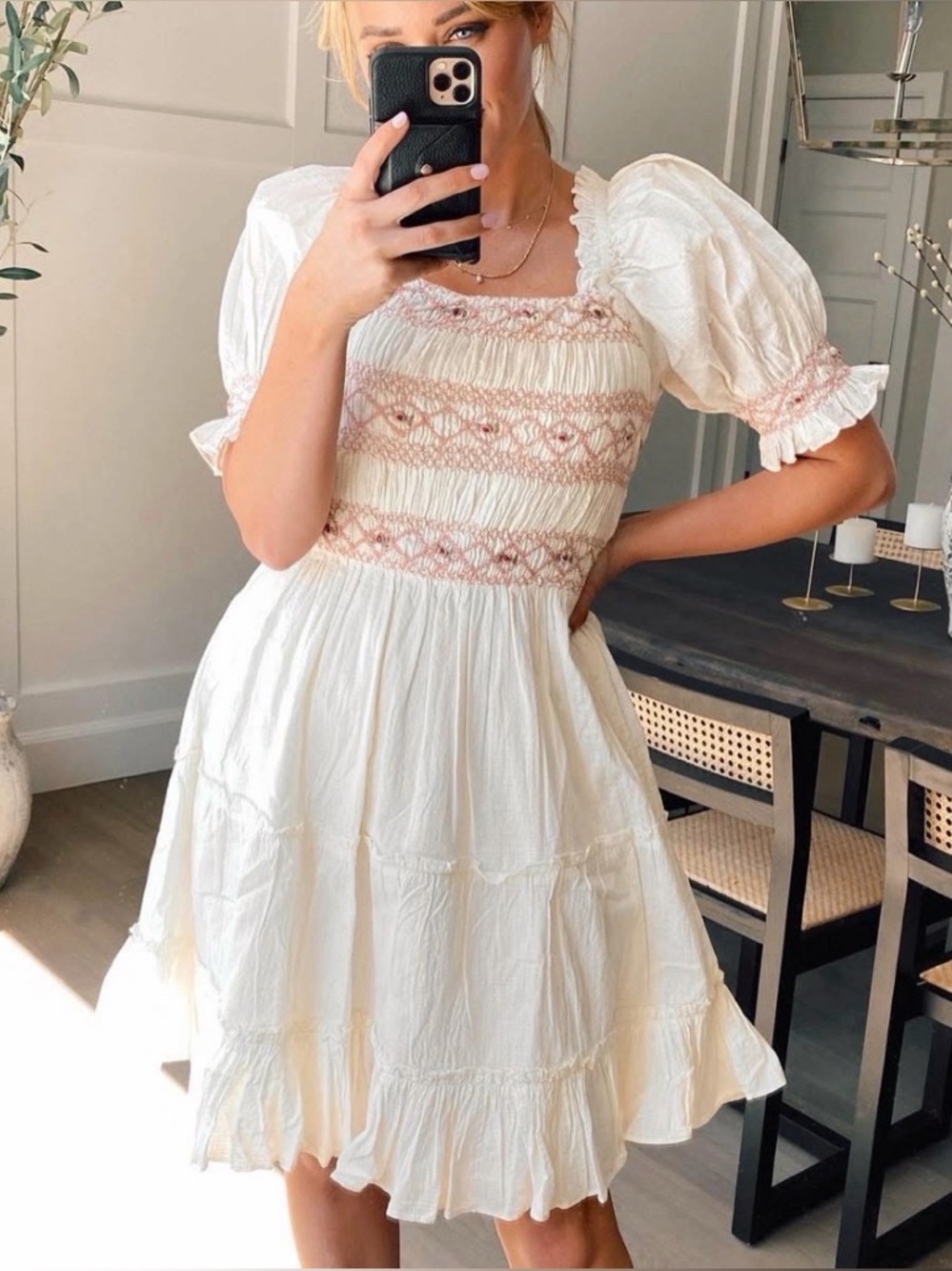 Ivy City Co Liesl Dress XS Pink Embroidered Smocked Cottagecore Spring Dress